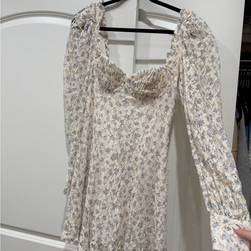 For love and Lemons Ivory Floral Puff-Sleeve Mini Dress